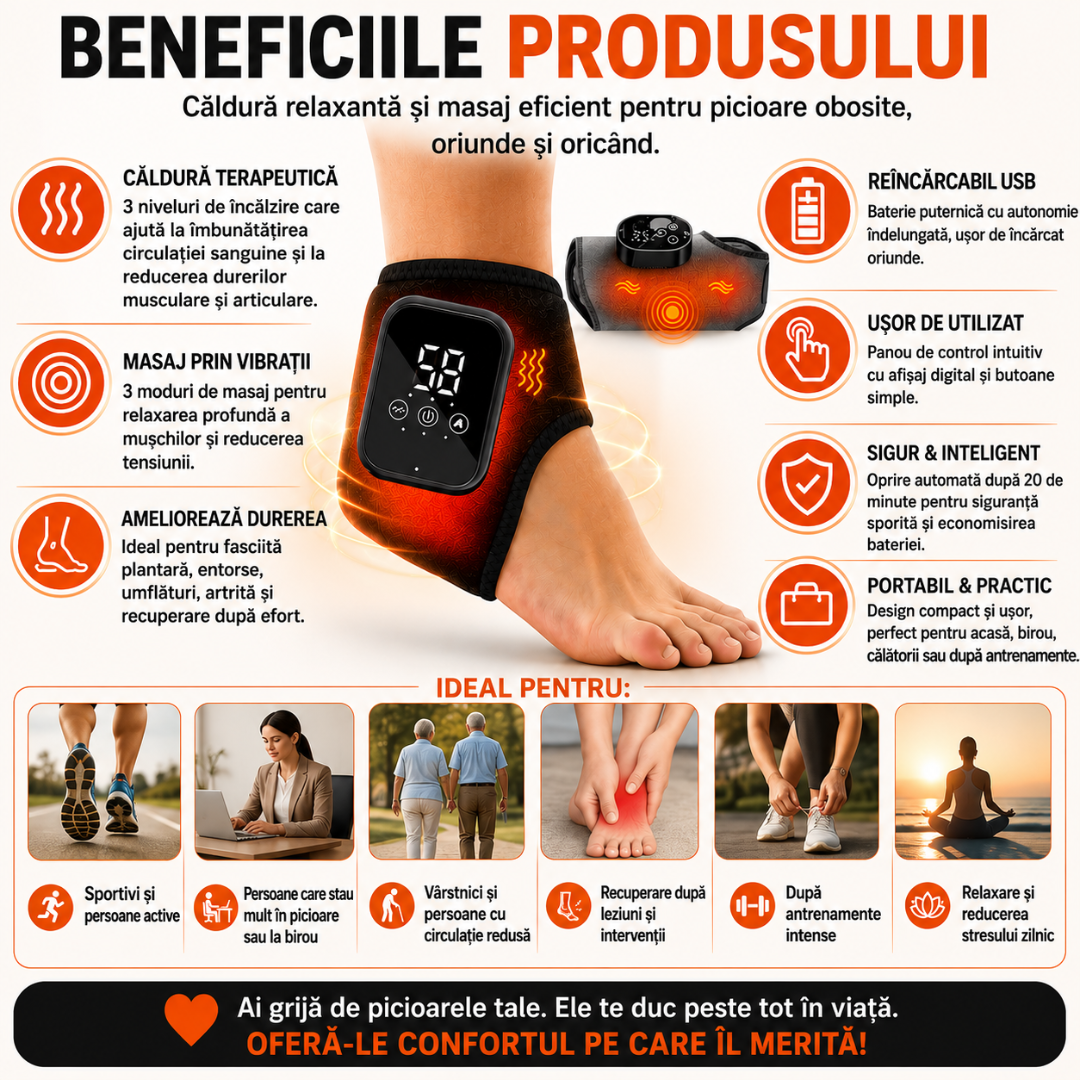 Aparat de Masaj cu Încălzire pentru Gleznă
