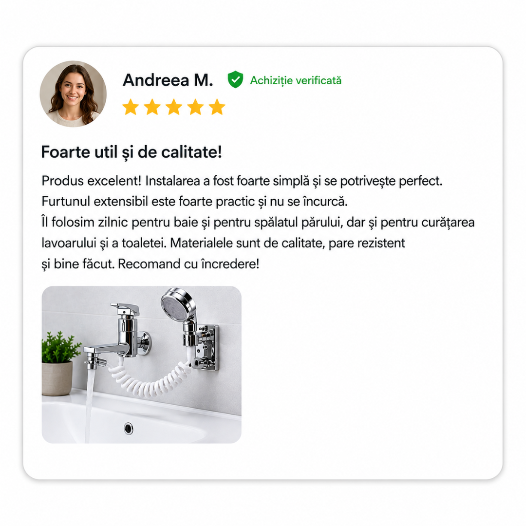 Extensor Robinet 3-în-1 cu Duș Extern Flexibil 360°